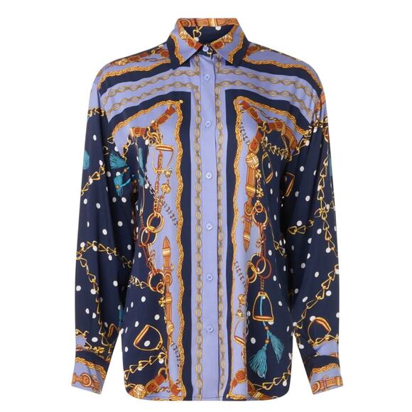 Maje Multicolored Button Down Blouse in Blue Multi, Size 1/US 2-4 - Picture 1 of 8